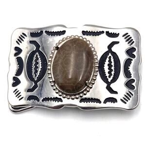 NATIVE TRIBAL real semi-precious gem stone embellished belt buckle (no leather)